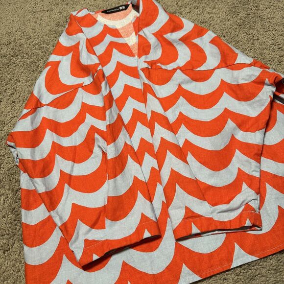 Uniqlo x Marimekko Linen Cotton Blue Orange Scallop Stripe 3/4 Sleeve Blouse, XS - Picture 7 of 8